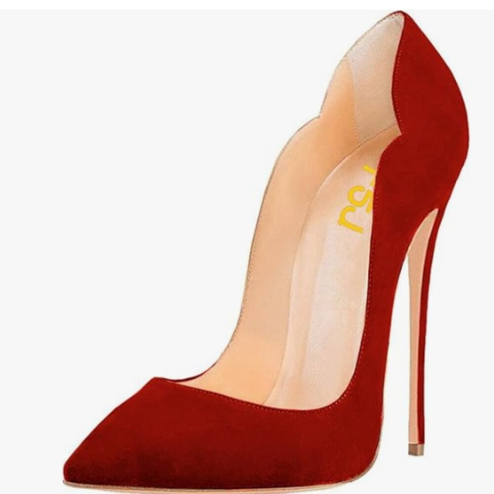 FSJ Red Suede Pointed Toe High Heels Sexy Stiletto Pumps Office Lady Casual Shoe